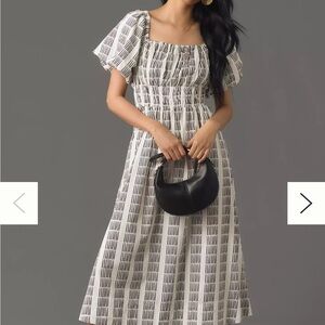 Mauve Black and White Smocked Ruffled Midi Dress